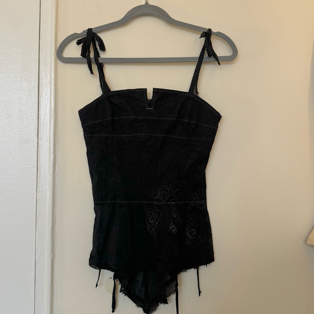 Rare Vintage Cop Copine Distressed & Embroidered Top with Contrast Stitching